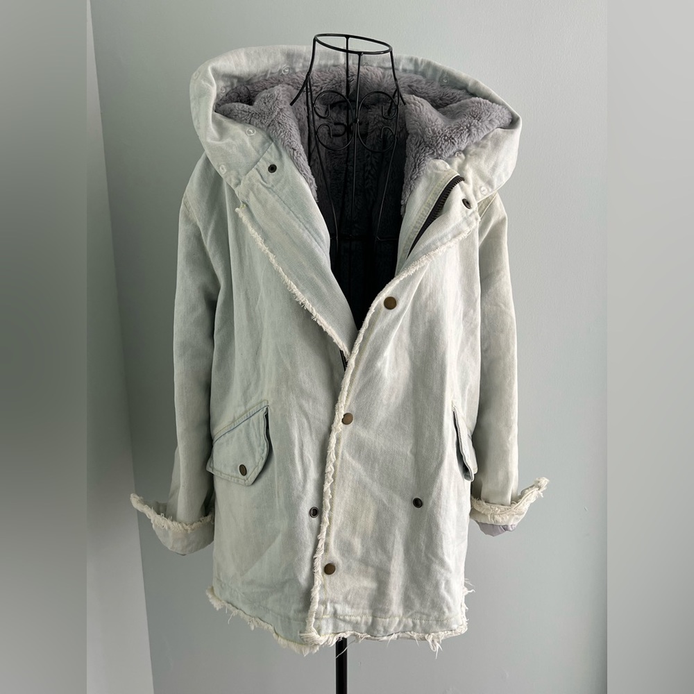 Light denim fur jacket